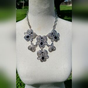 Silver and Black Ornate Necklace